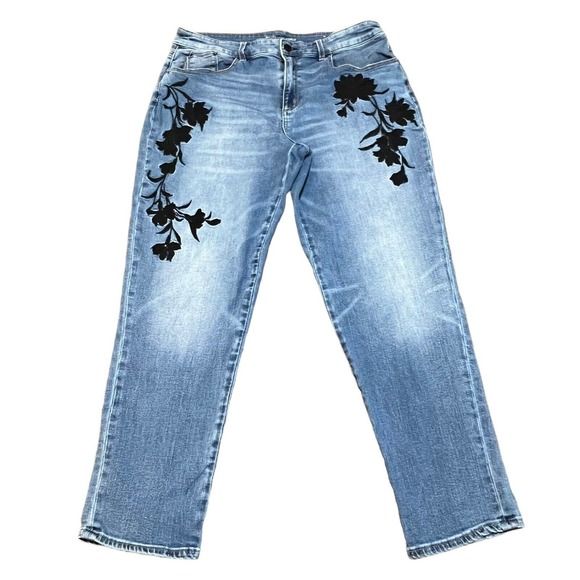 Chico's Denim - Chico's Boyfriend Ankle Jeans Floral Embroidered High Rise Size 2 US 12 Stretch